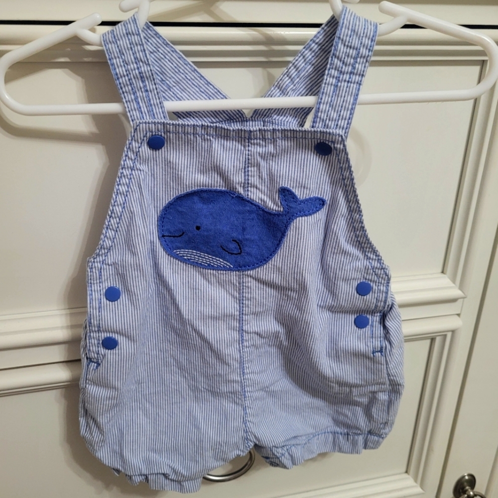 💥3/$24 Just One You by Carters‎ Blue Pin Stripe Whale Bubble Romper